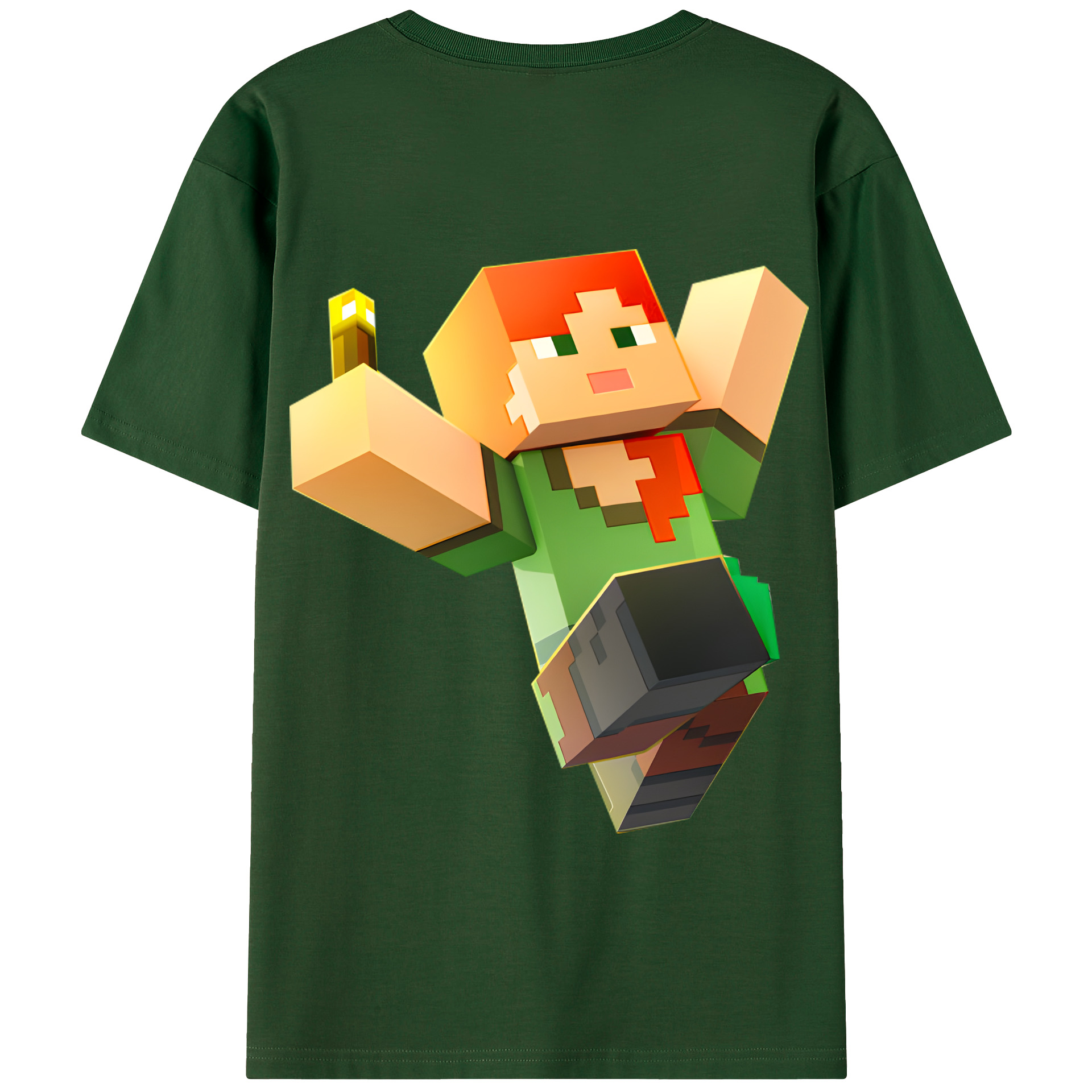 （画像用） マインクラフト ブロックの世界 Minecraft MC Block world 綿100％半袖Tシャツ（背面プリント）